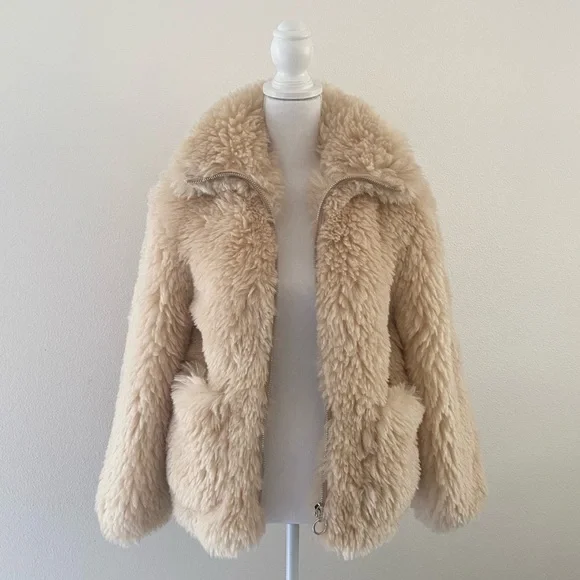 Topshop Jonas faux shearling zip fur coat borg Sherpa - Picture 2 of 14